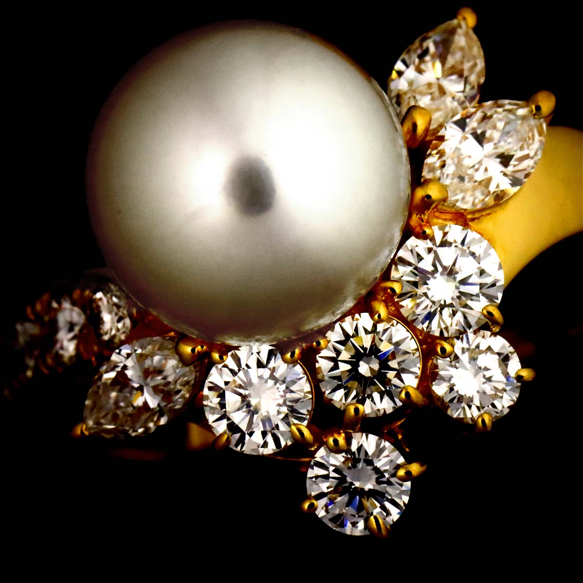 Akoya pearl 9.1mm Diamond 1.03ct Ring 18K YG 750 size 6.25-6.5(US)