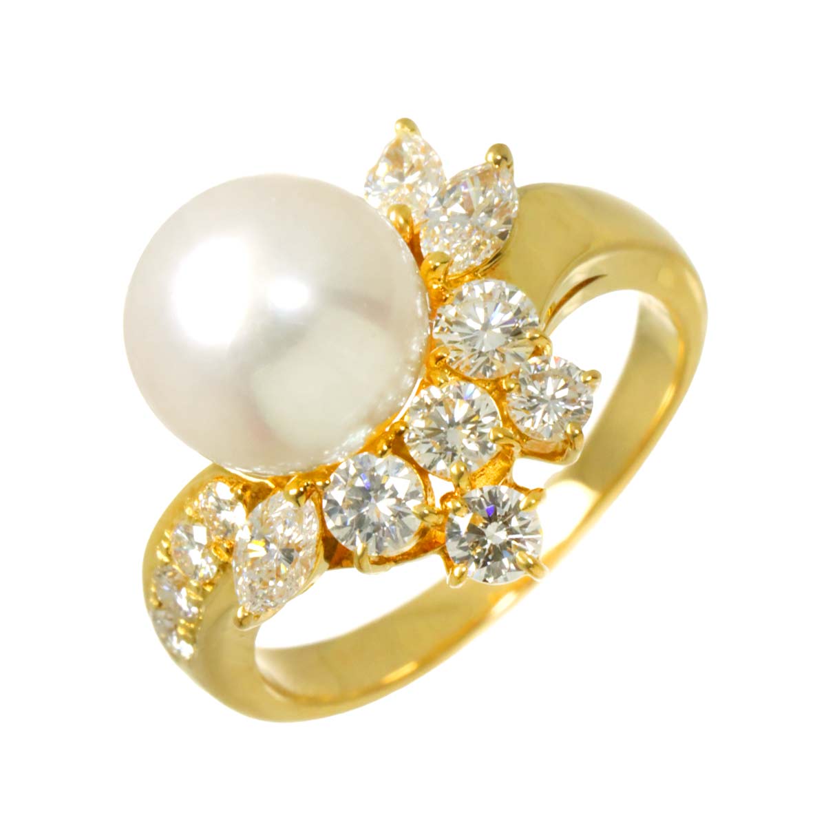 Akoya pearl 9.1mm Diamond 1.03ct Ring 18K YG 750 size 6.25-6.5(US)