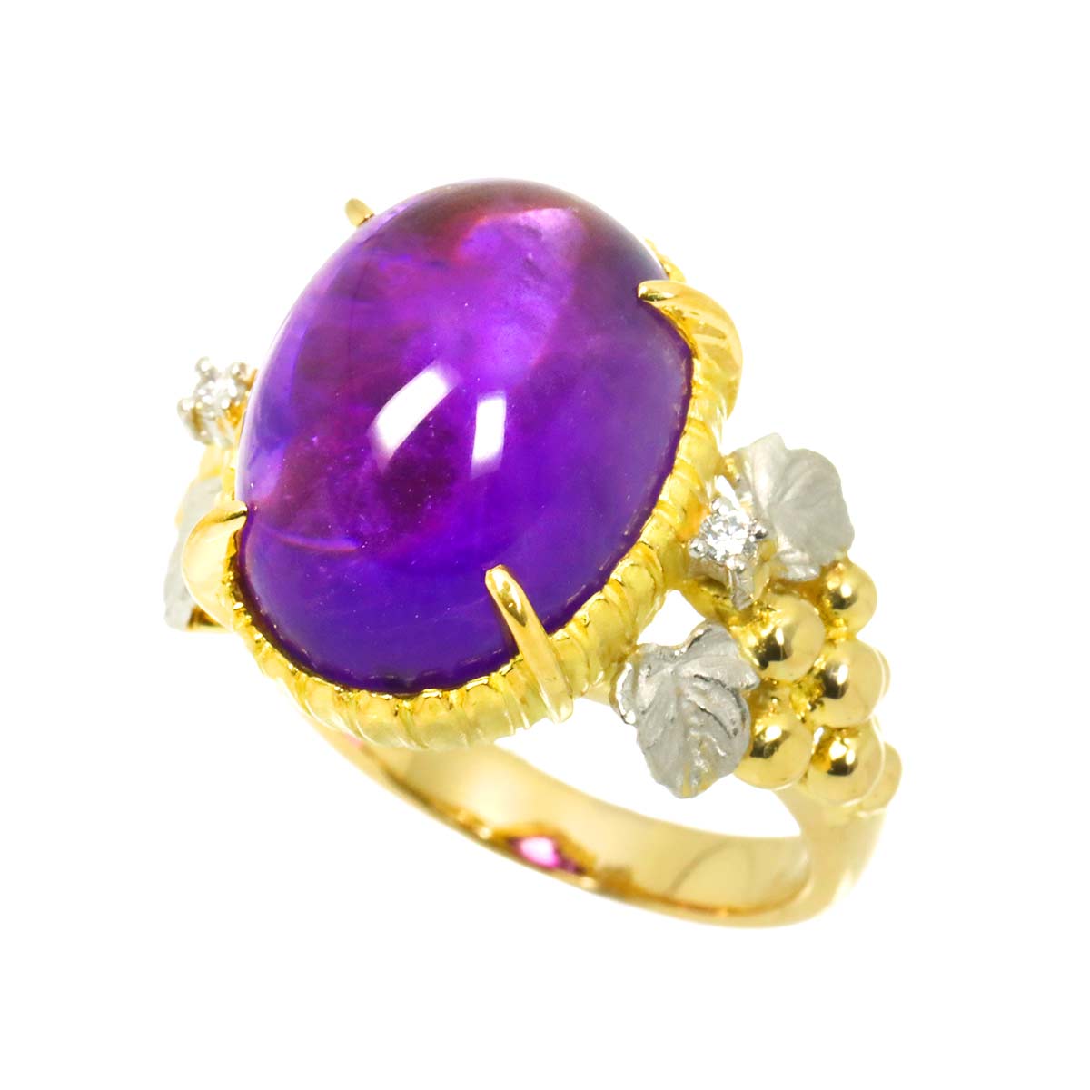 Amethyst Diamond Ring 18K YG 750 Pt size6.25-6.5(US)