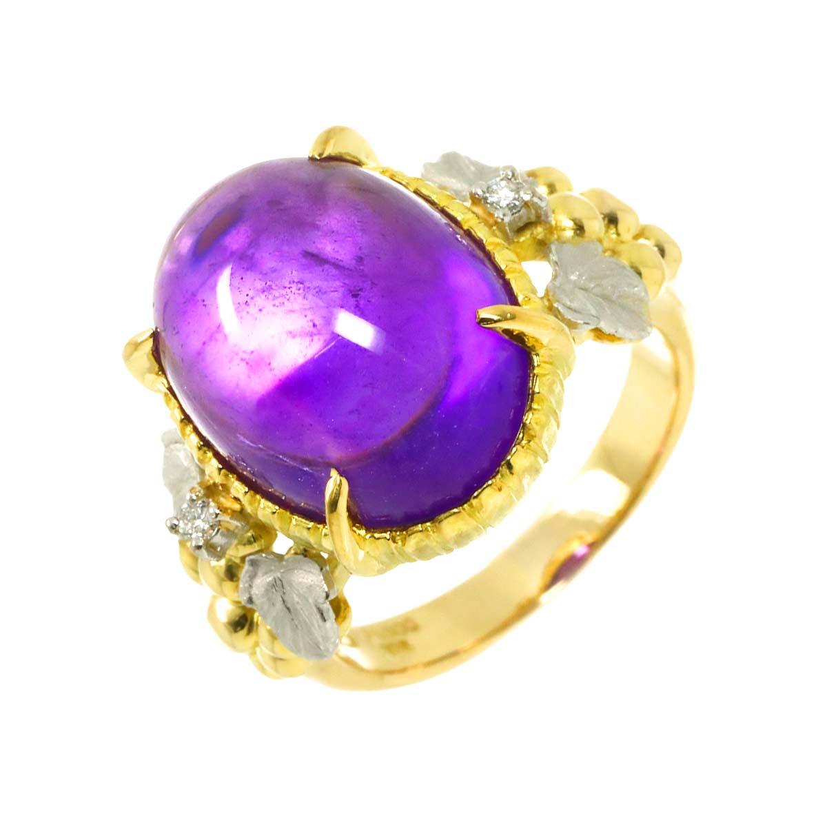 Amethyst Diamond Ring 18K YG 750 Pt size6.25-6.5(US)