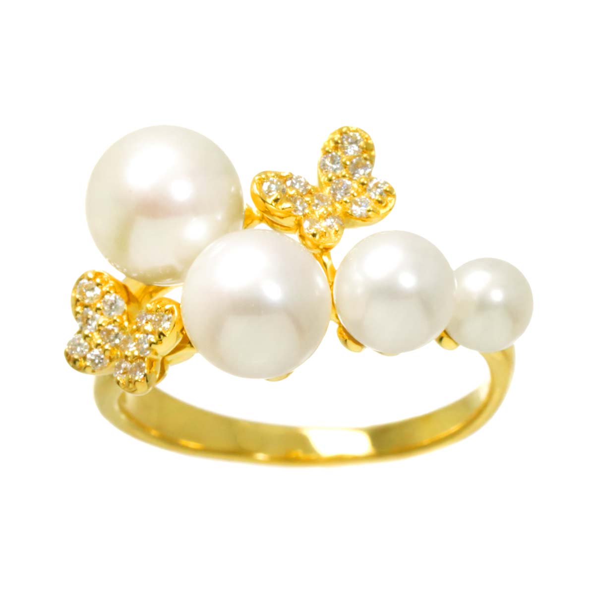 Akoya Pearl 7.2-4.3mm Diamond 0.14ct Ring 18K YG 6(US)