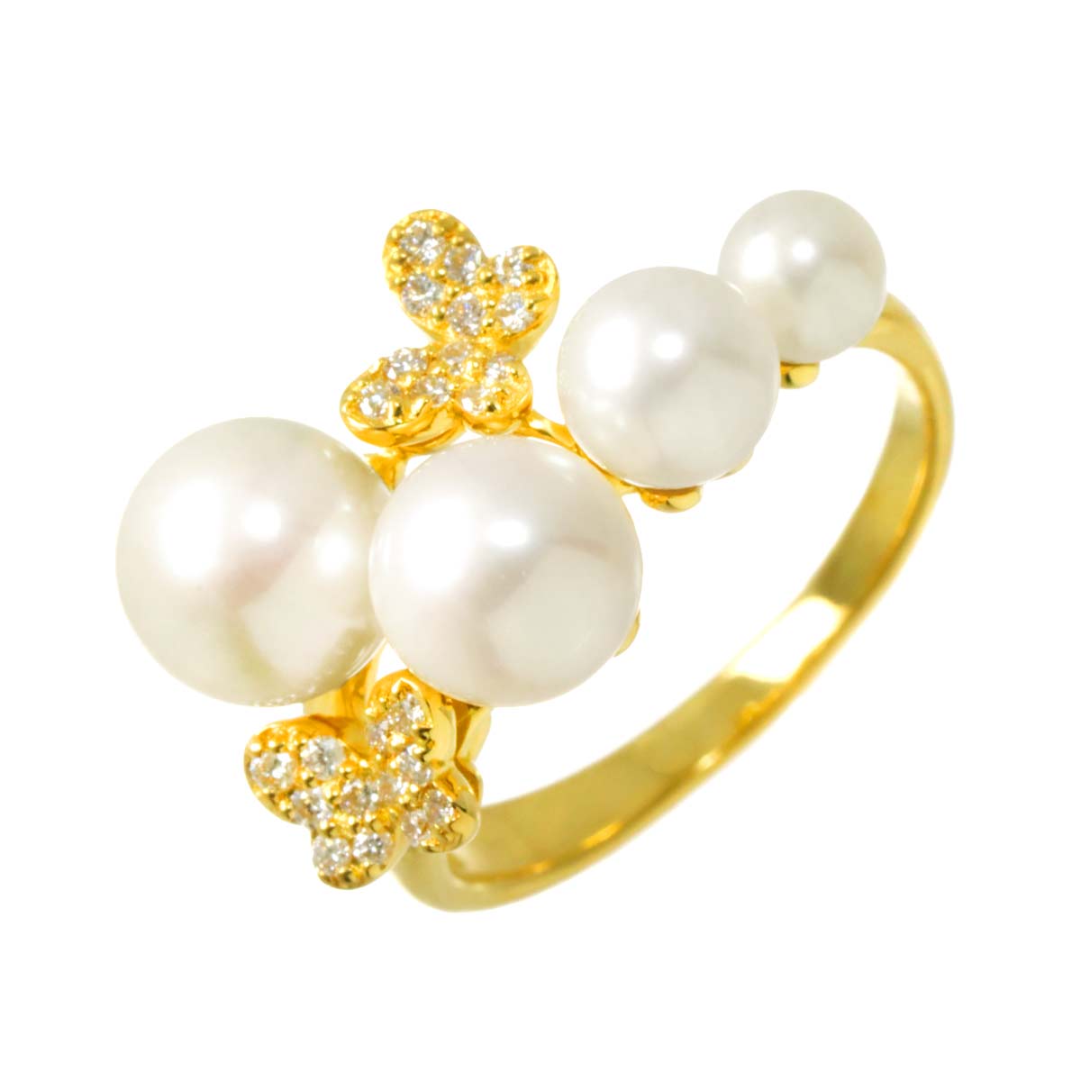 Akoya Pearl 7.2-4.3mm Diamond 0.14ct Ring 18K YG 6(US)