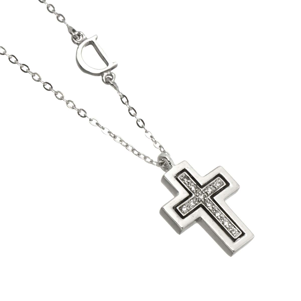 Belle Epoque Mini Diamond Cross Necklace 18K WG 750