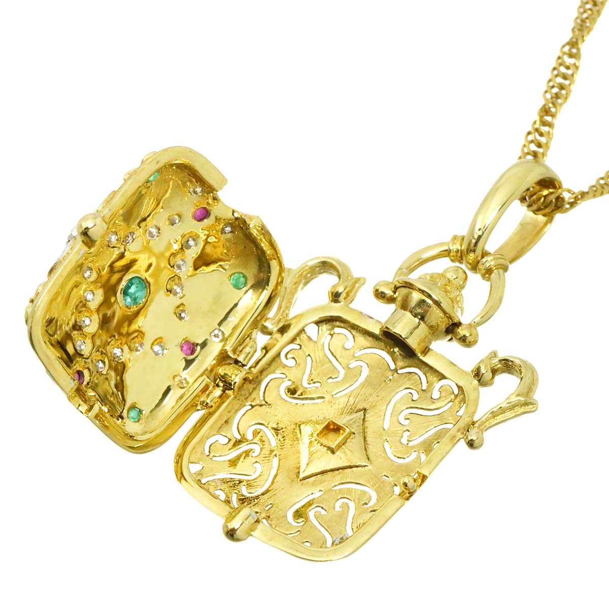 Diamond 0.36ct Ruby Emerald Necklace 18K YG Yellow Gold 750