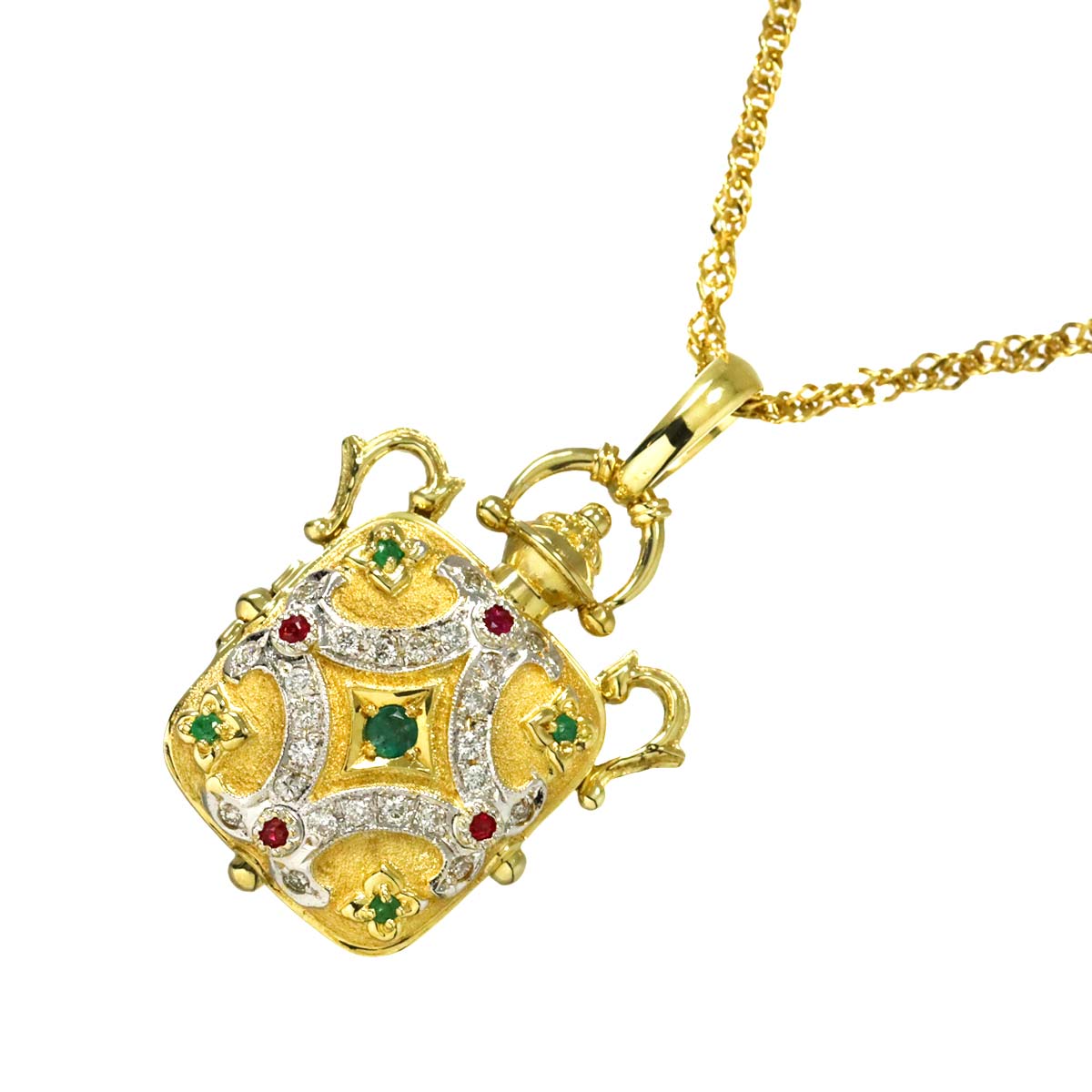 Diamond 0.36ct Ruby Emerald Necklace 18K YG Yellow Gold 750