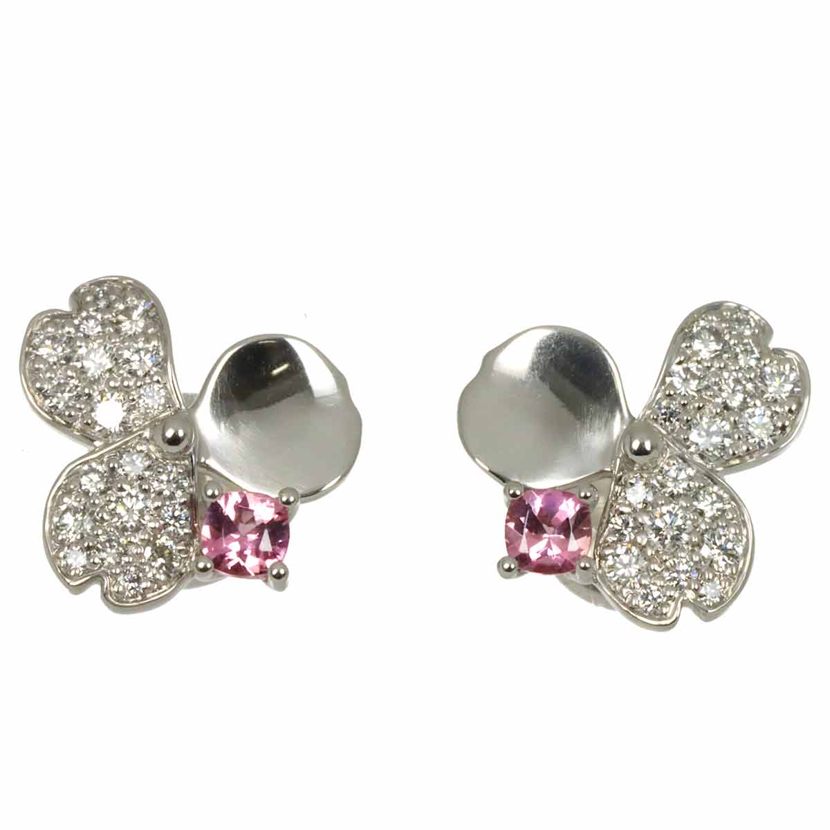 Paper flower Tourmaline Diamond Earrings Pierced Pt Platinum