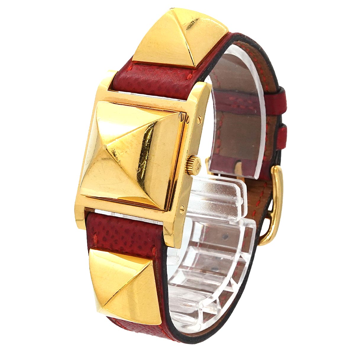 Medor Vintage pyramid Gold studs Quartz White Dial Ladies