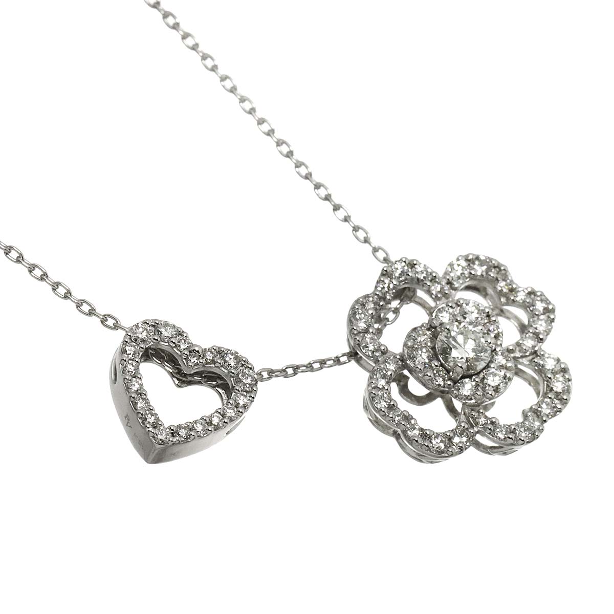 Flower Heart Diamond 0.70ct/0.30ct Necklace 18K WG 750