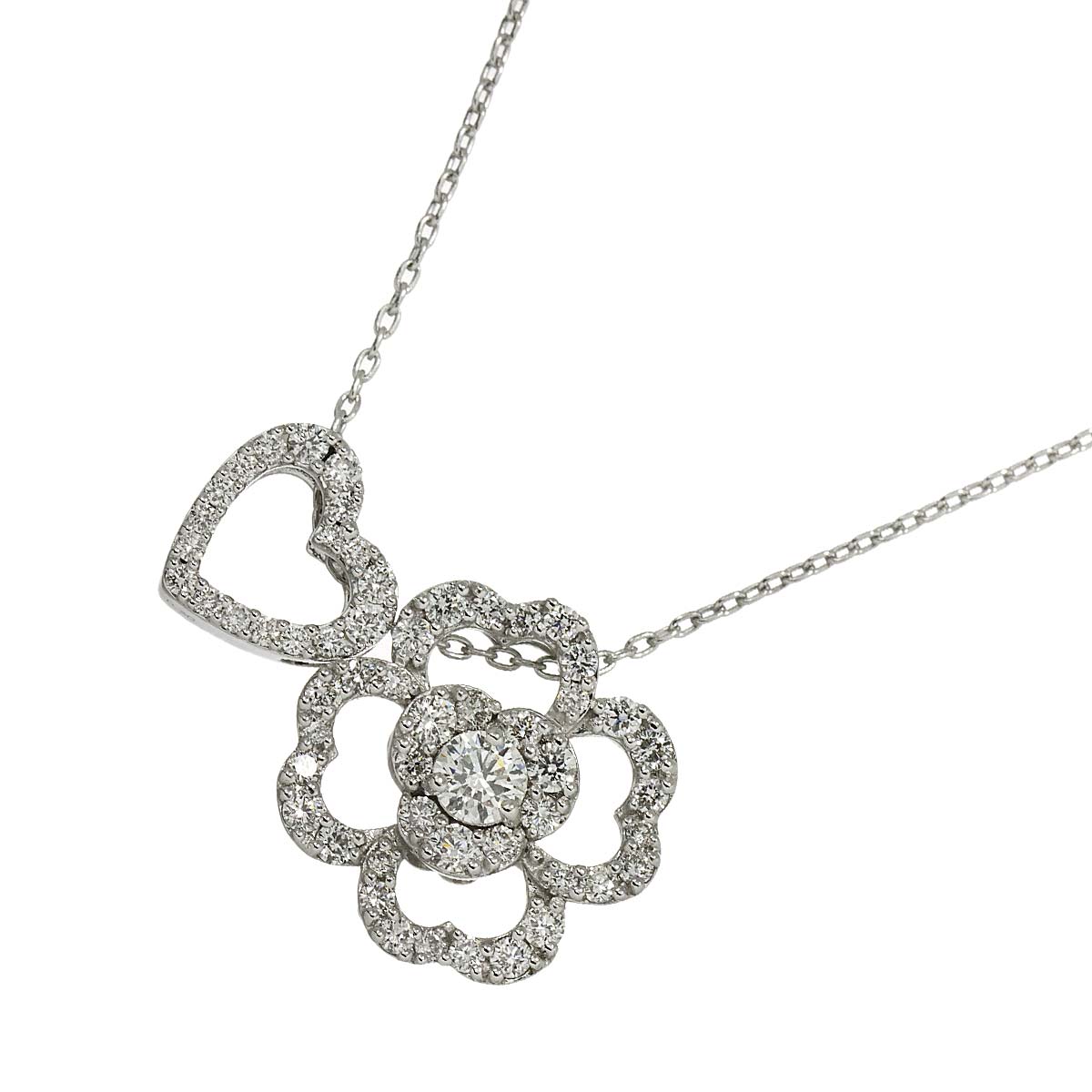 Flower Heart Diamond 0.70ct/0.30ct Necklace 18K WG 750