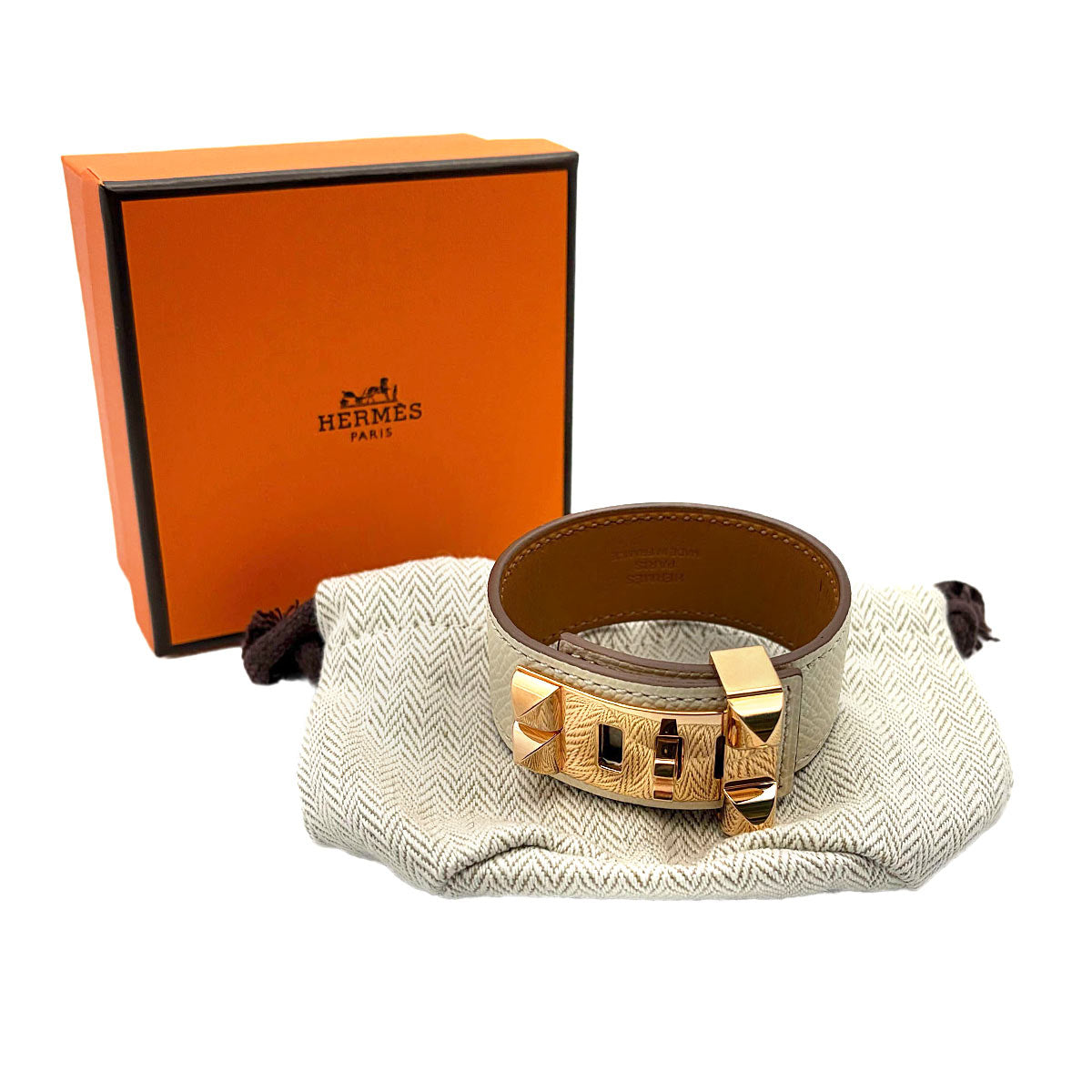 Collier De Chien Bangle Veau Epsom Nata White Bracelet