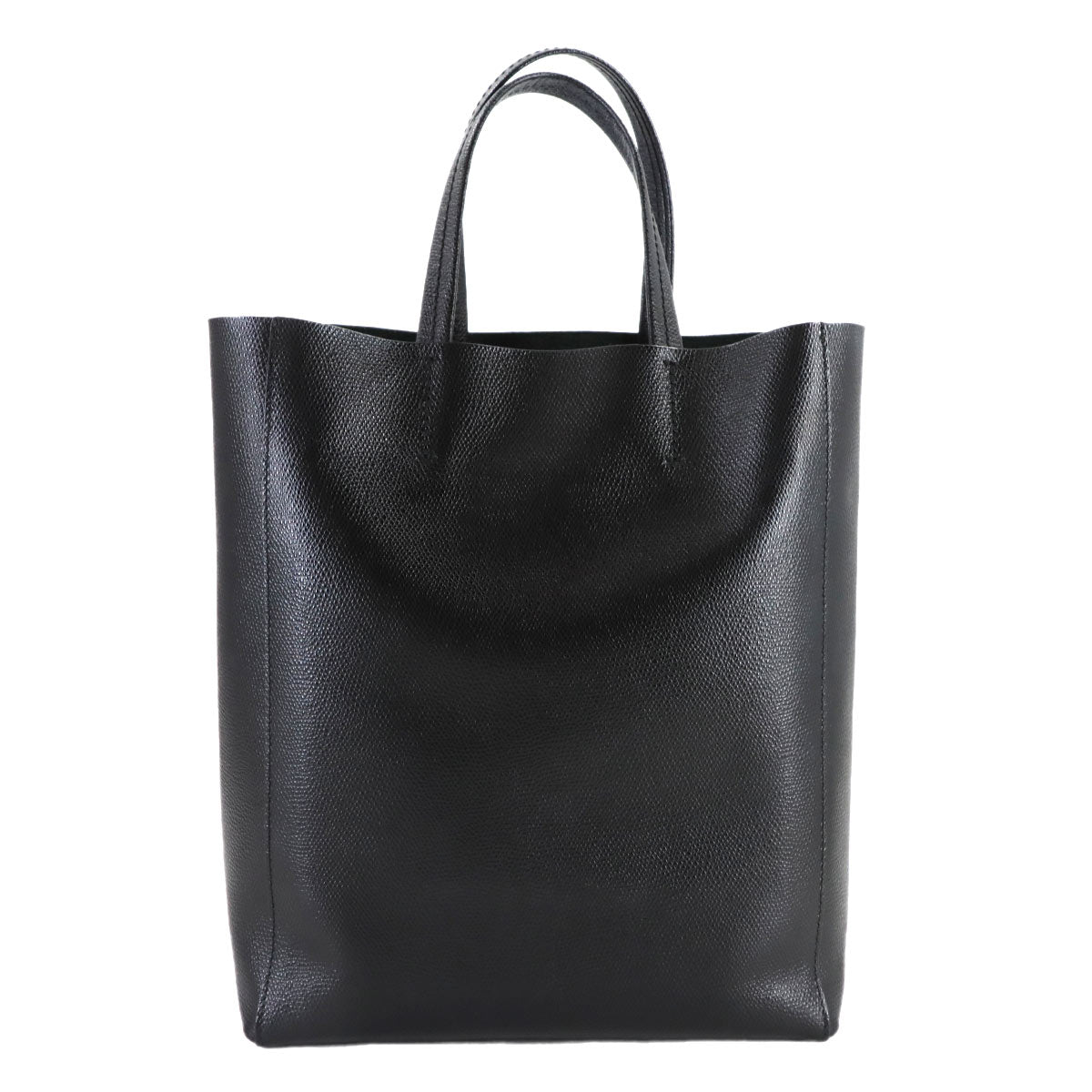 Small Vertical Cabas 2way Tote Shoulder Bag Leather Black