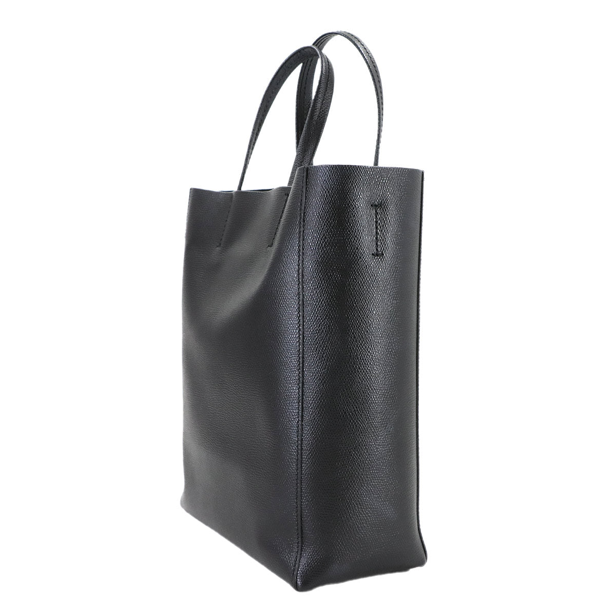 Small Vertical Cabas 2way Tote Shoulder Bag Leather Black