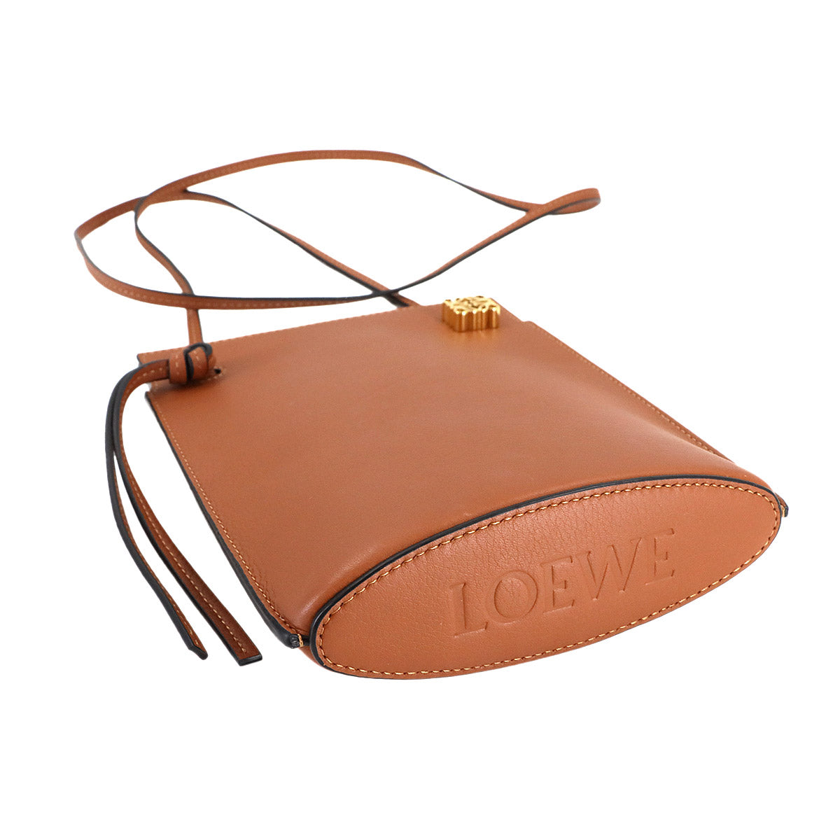 Dice pocket Shoulder Bag Leather Tan Brown C630R12X01