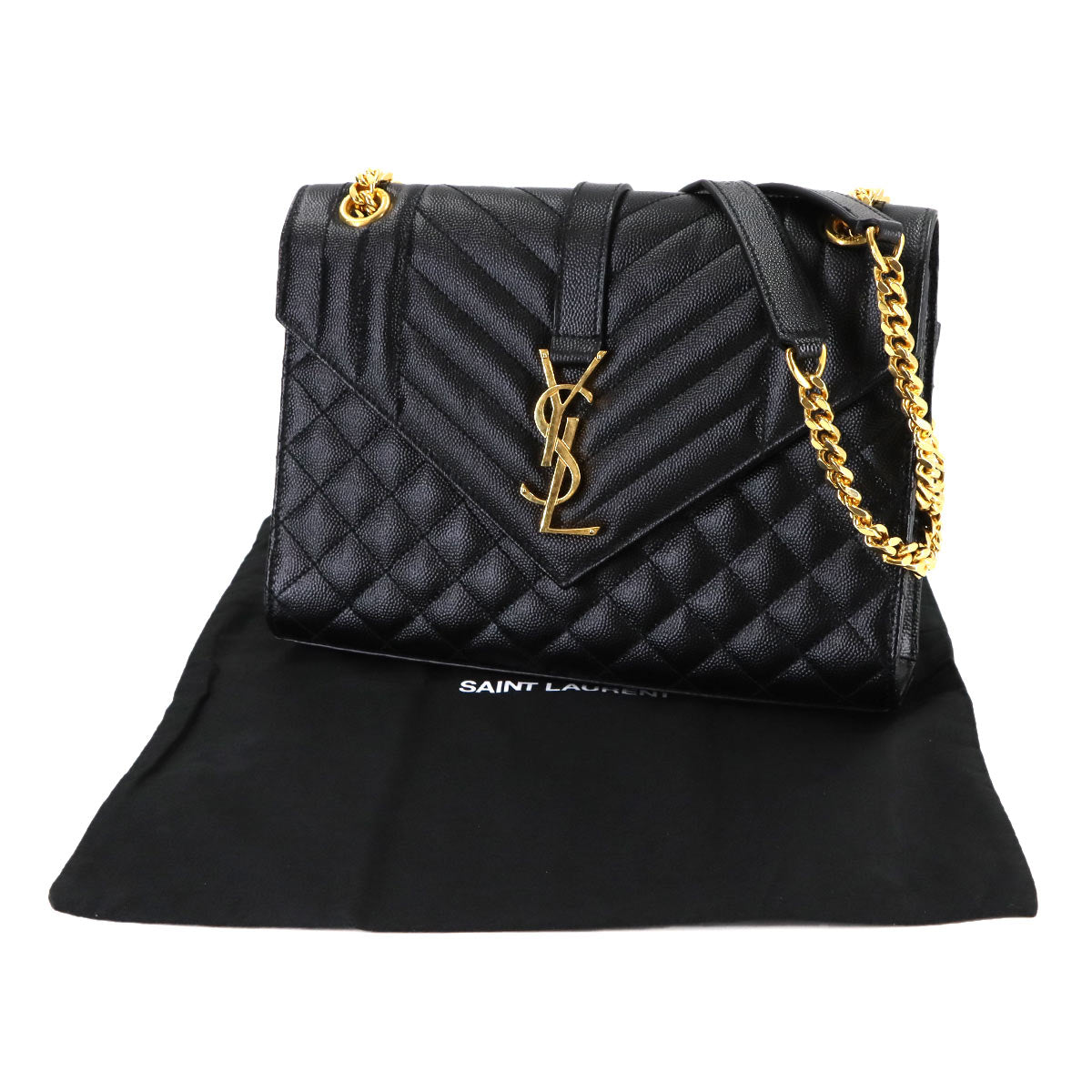 Envelope Medium Chain Shoulder Bag Leather Black 600185