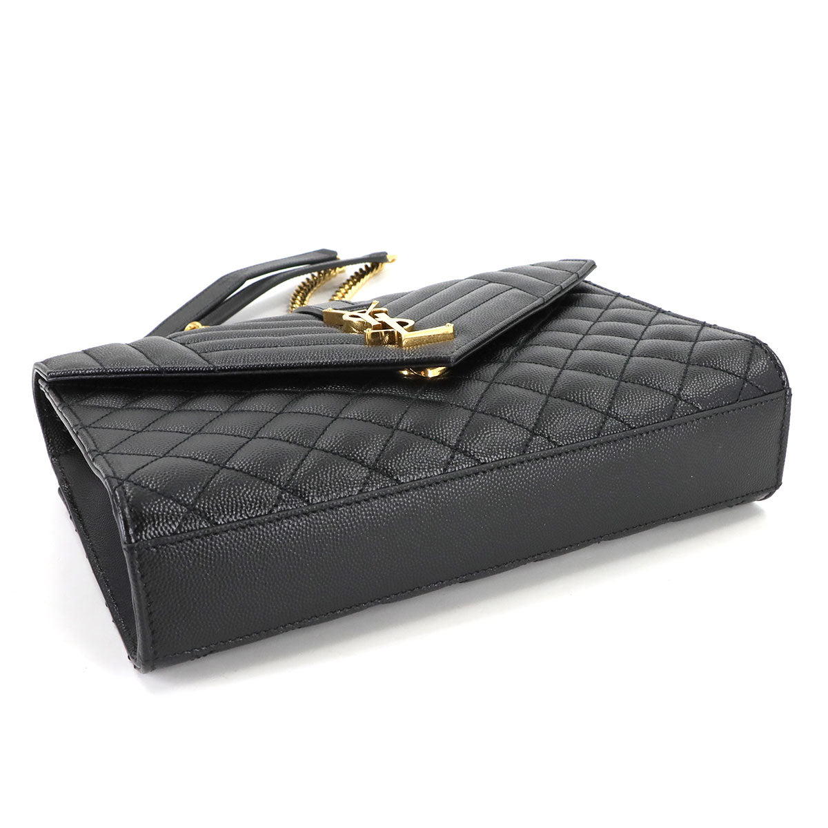 Envelope Medium Chain Shoulder Bag Leather Black 600185