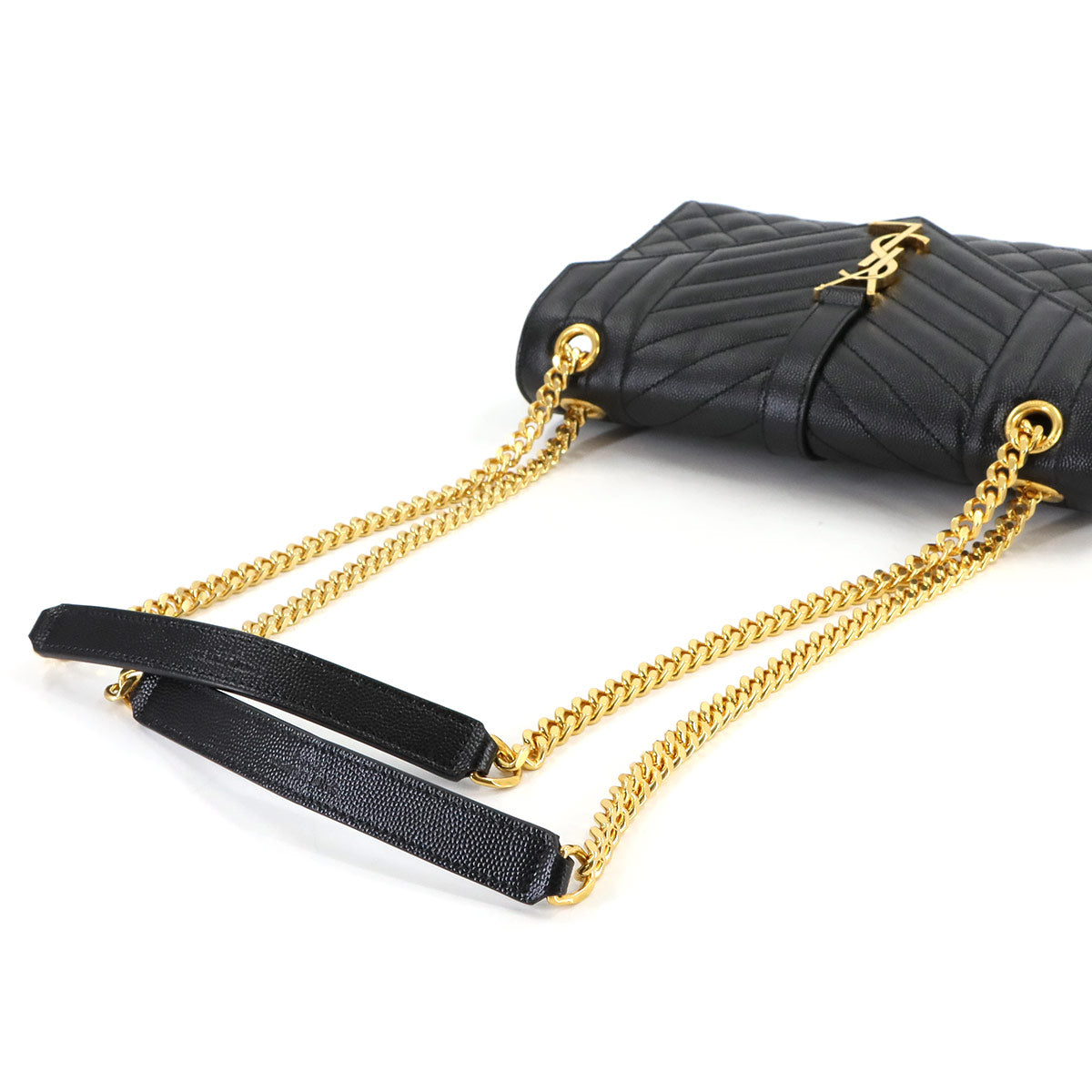 Envelope Medium Chain Shoulder Bag Leather Black 600185