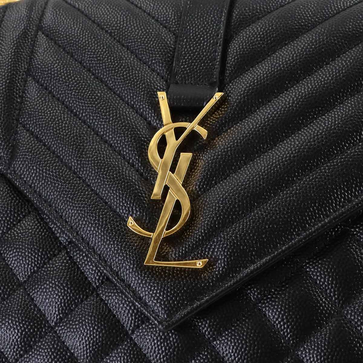 Envelope Medium Chain Shoulder Bag Leather Black 600185