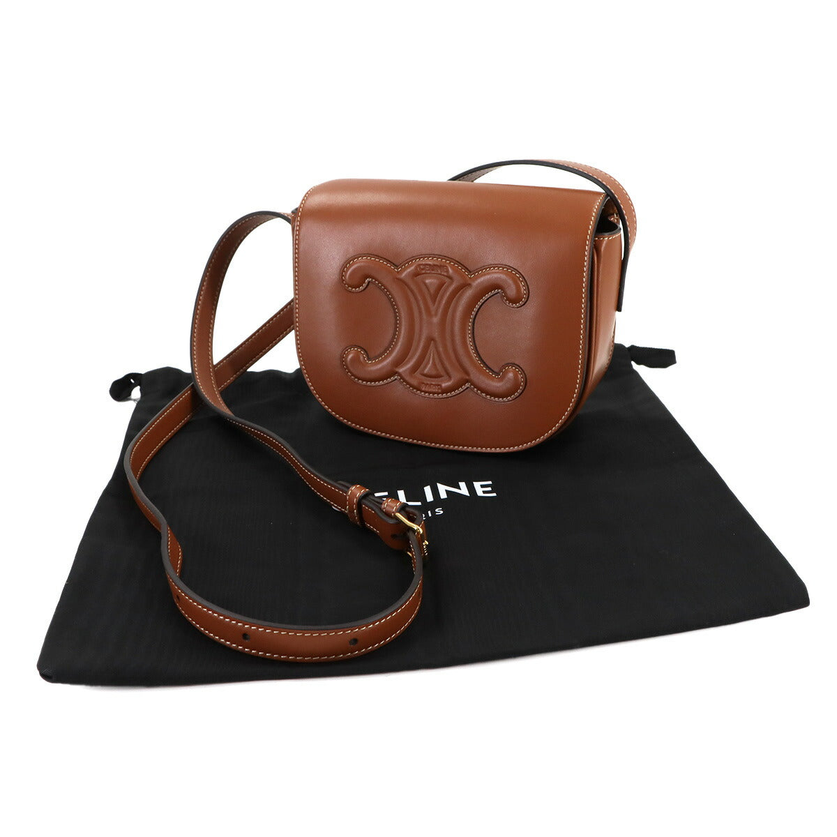 Folco Cuir Triomphe Bag Shoulder Leather Tan 198263DU3 Purse