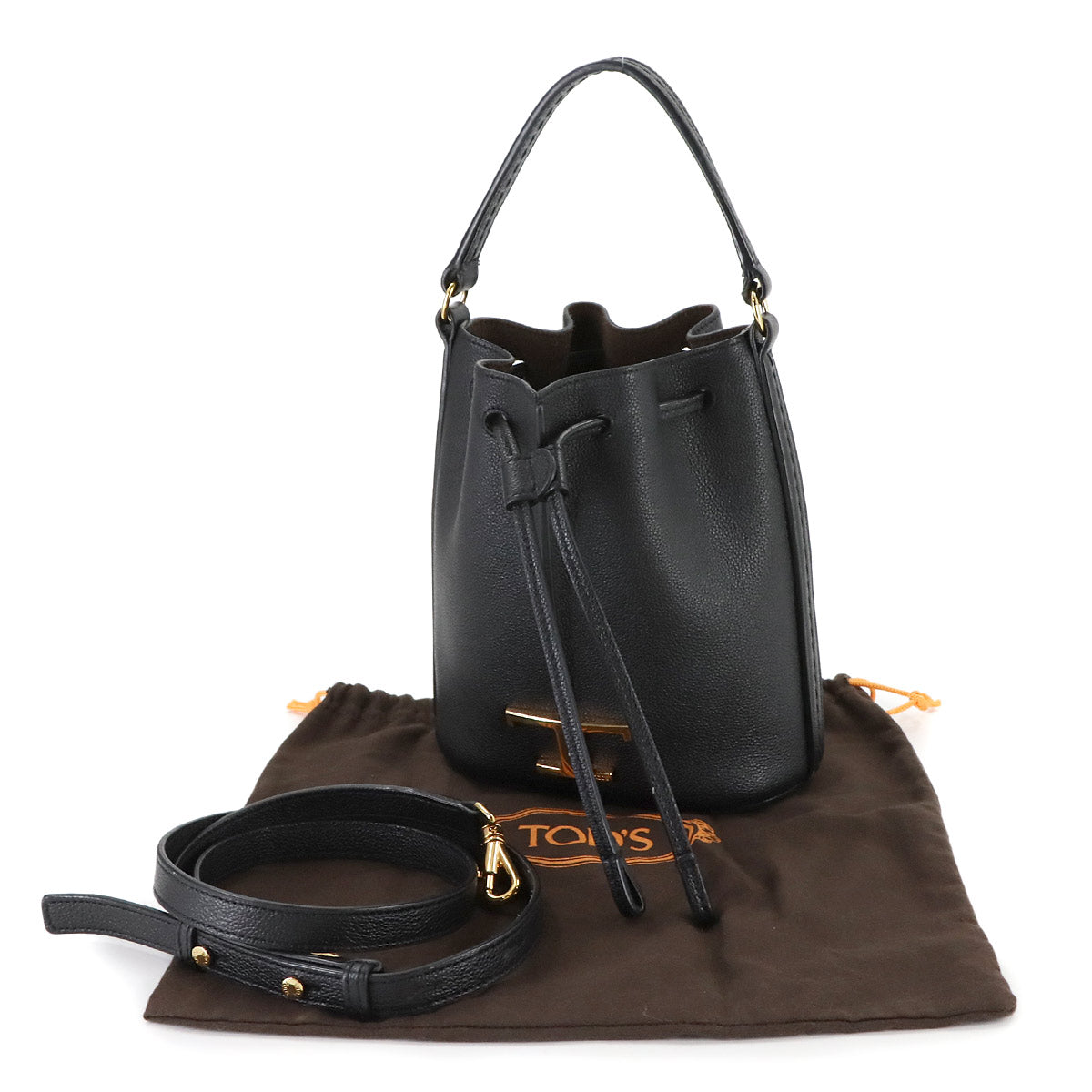 T Timeless Bucket Bag Hand Shoulder Bag Leather Black Purse