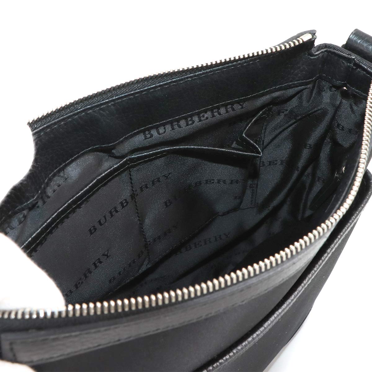 Plaid Shoulder Bag Nylon Leather Black Beige Purse