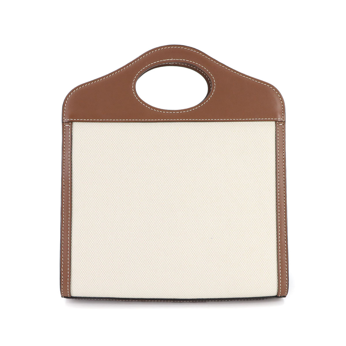 Mini Pocket Hand Shoulder Bag Canvas Leather Natural Brown