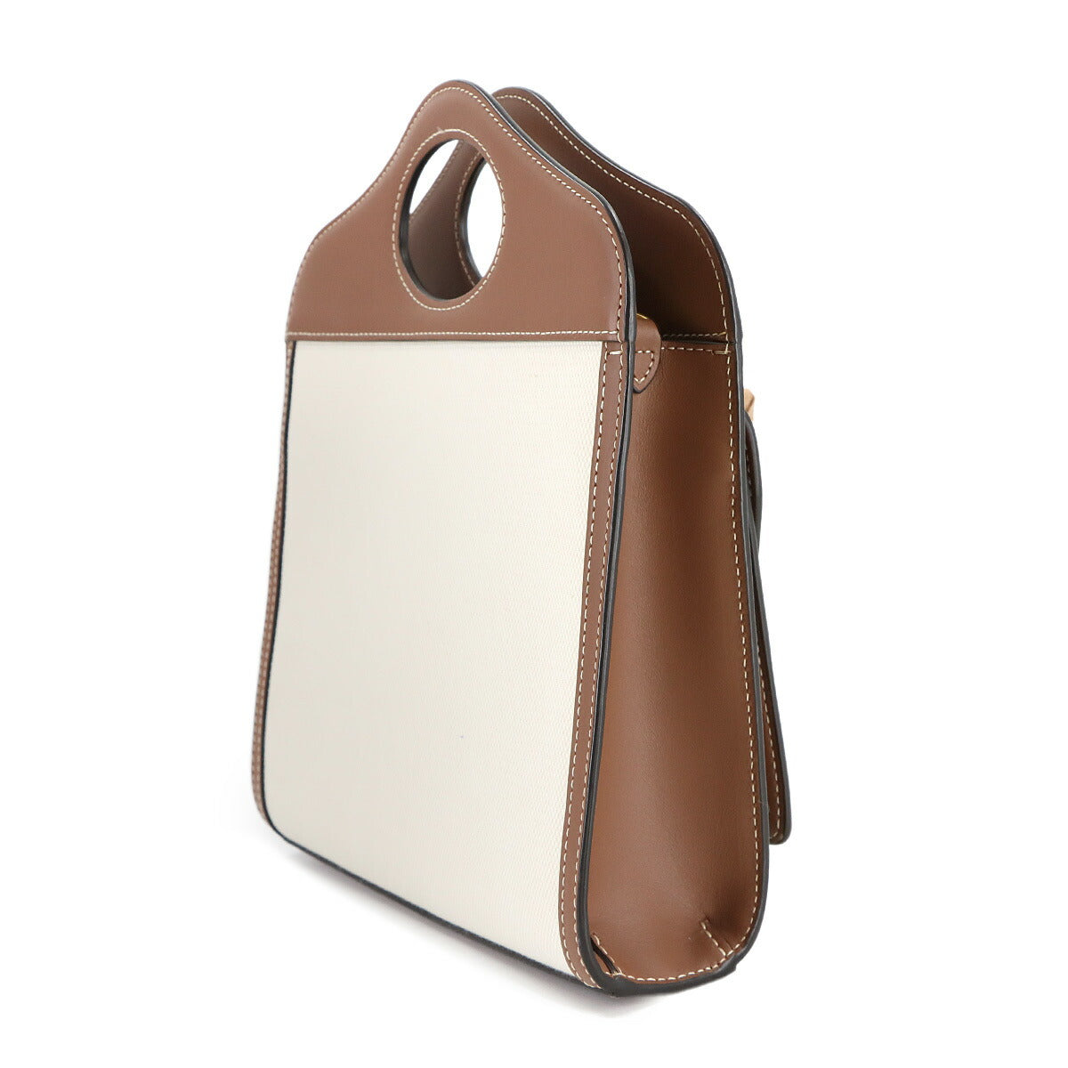 Mini Pocket Hand Shoulder Bag Canvas Leather Natural Brown