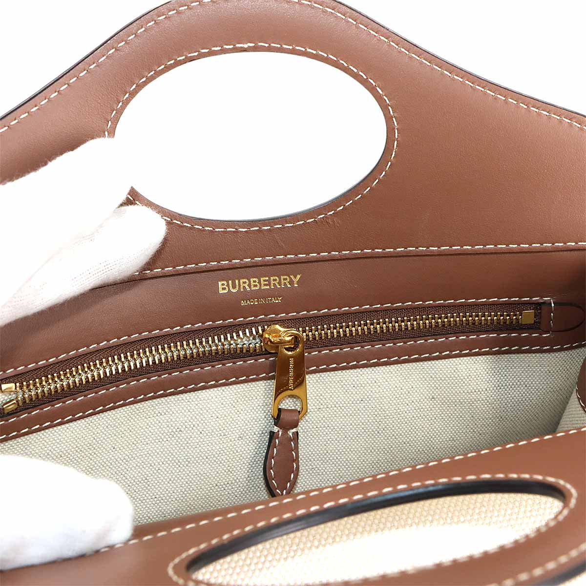 Mini Pocket Hand Shoulder Bag Canvas Leather Natural Brown