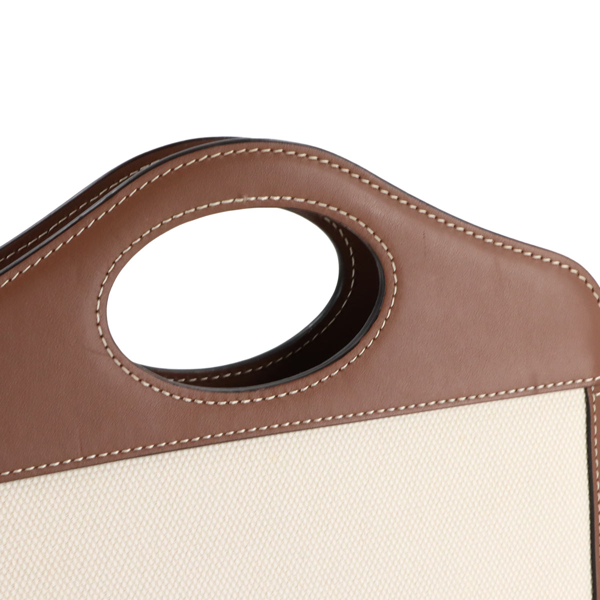 Mini Pocket Hand Shoulder Bag Canvas Leather Natural Brown