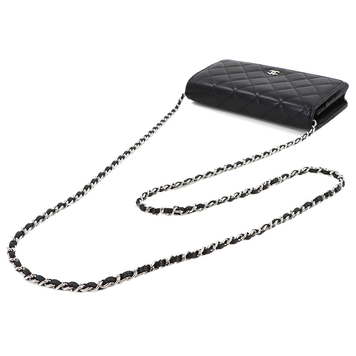 Matelasse Classic Chain Wallet Leather Black AP0250