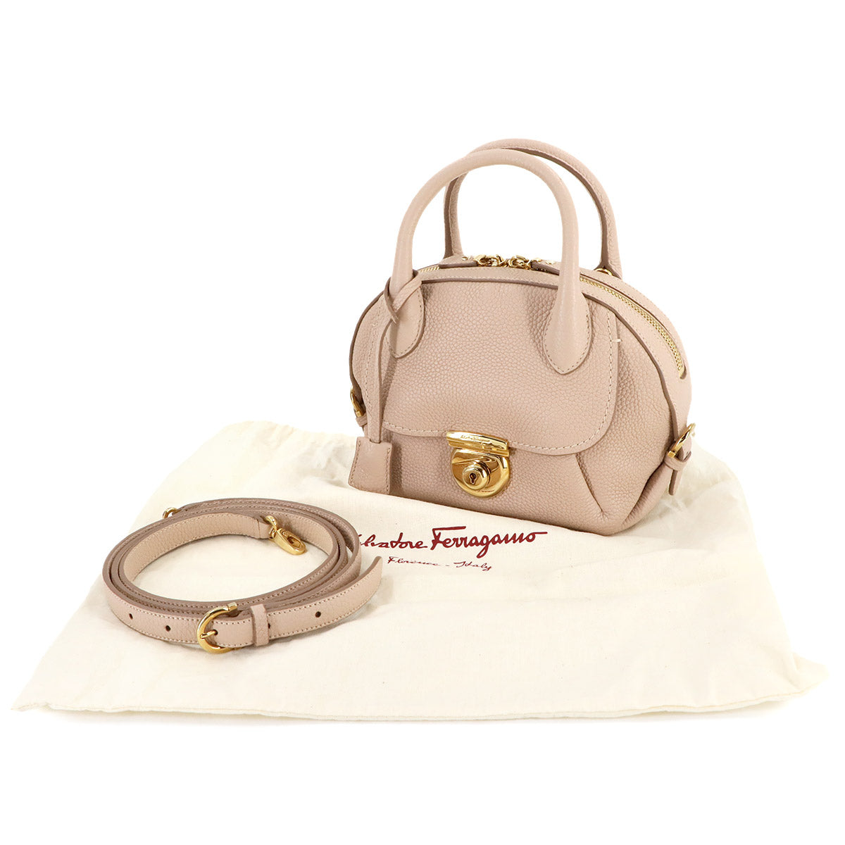 Fiamma Hand Shoulder Bag Leather Beige Purse