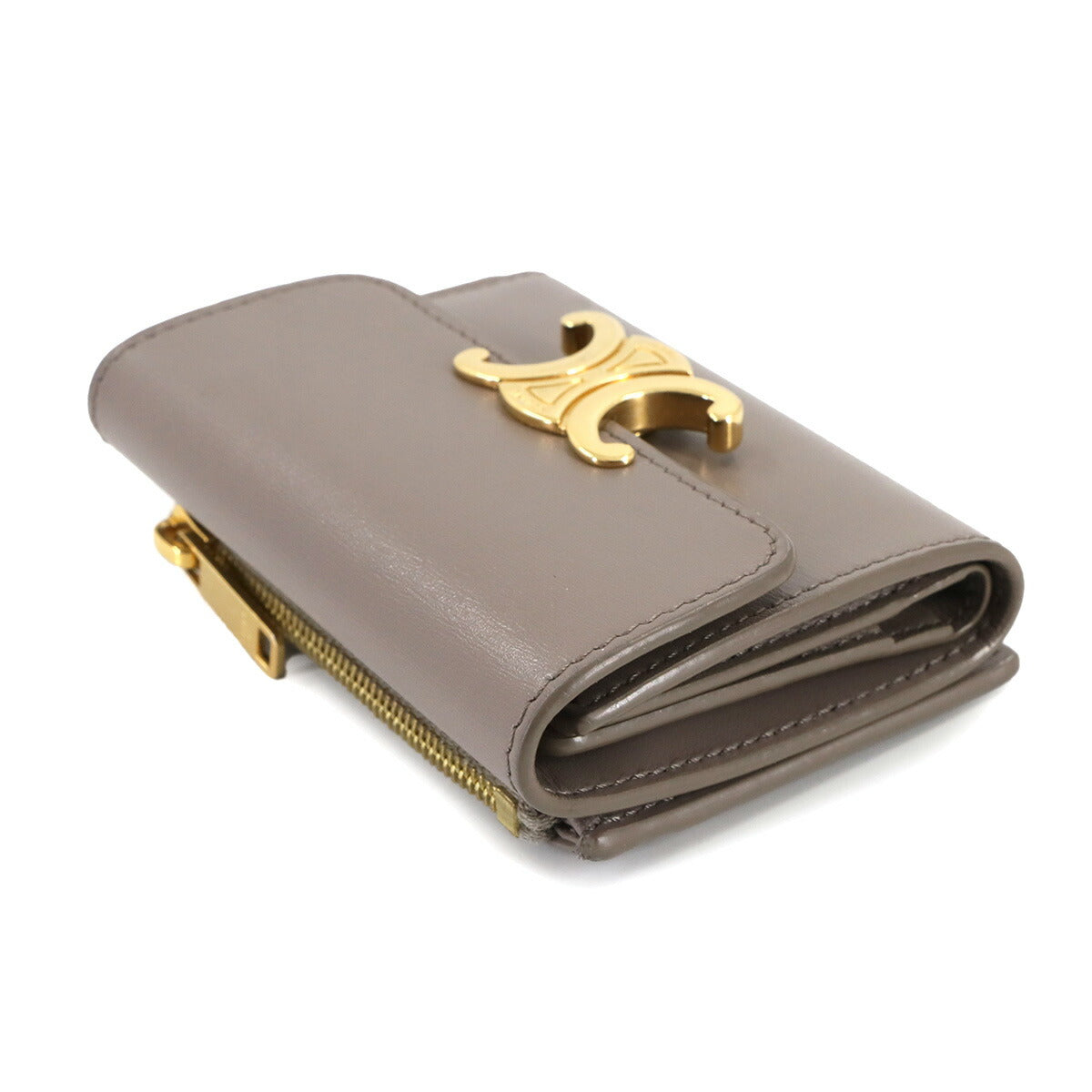 Triomphe Compact Wallet With Coin Leather Gray 10I653DPV