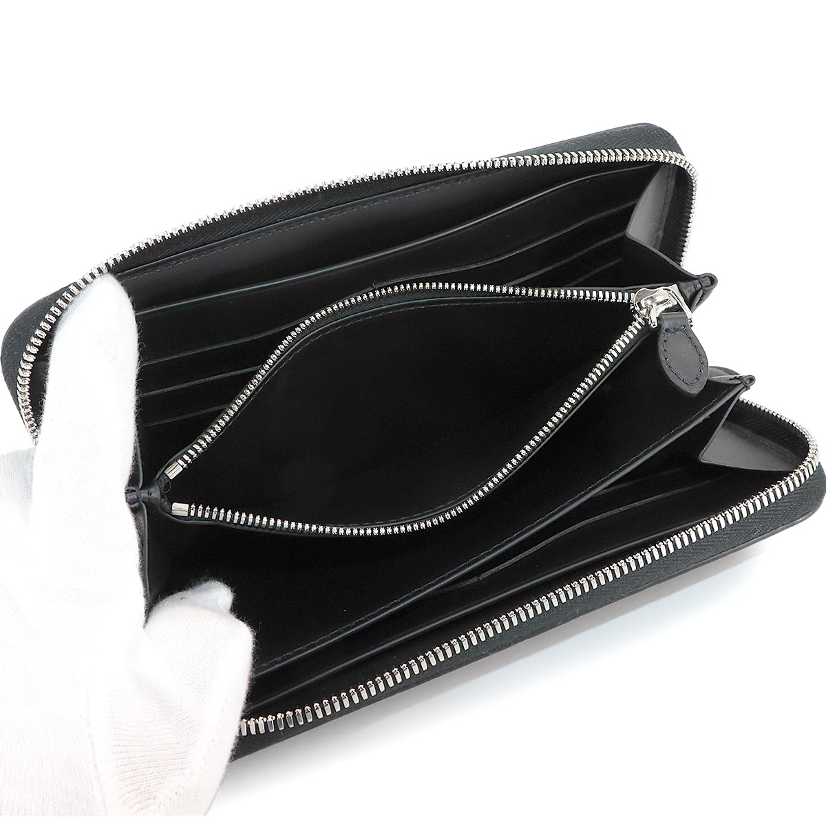 Calligraphy Itauba Long Wallet Venezia Leather Nero grigio