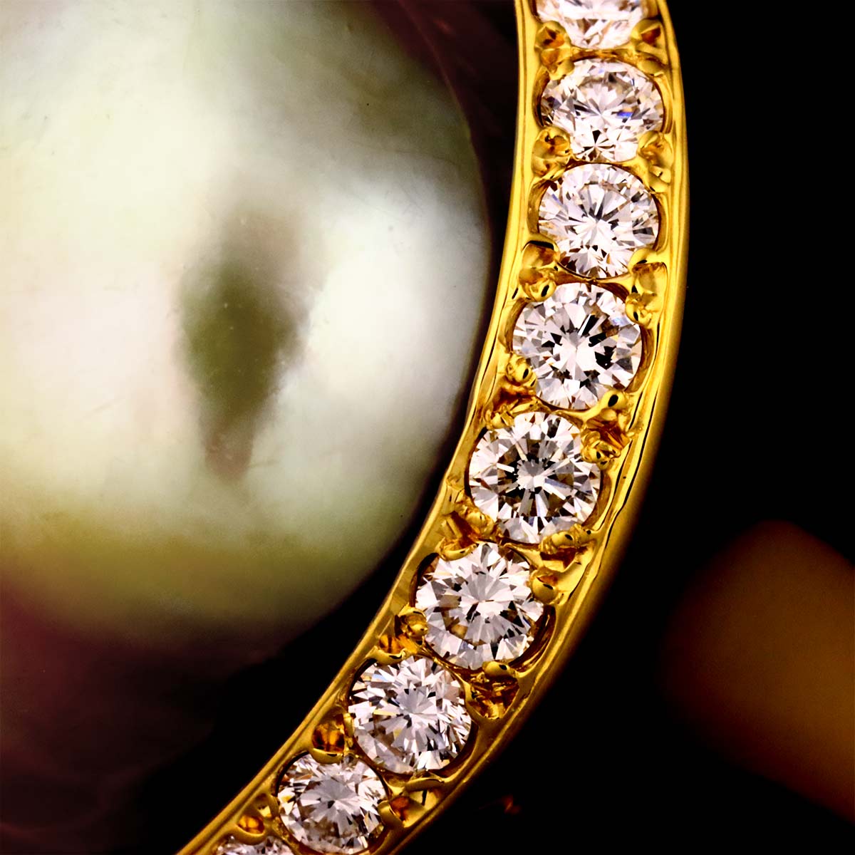 South Sea pearl Diamond Ring 18K YG 750 size7.75-8(US)