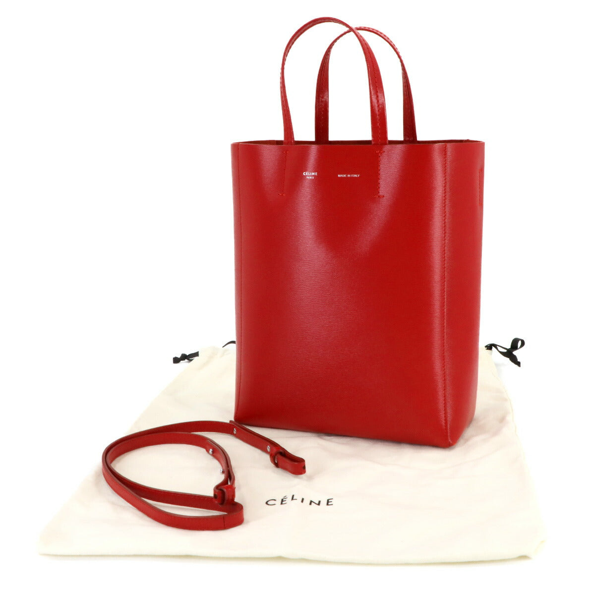 Small Vertical Cabas Tote Shoulder Bag Leather Red 176183