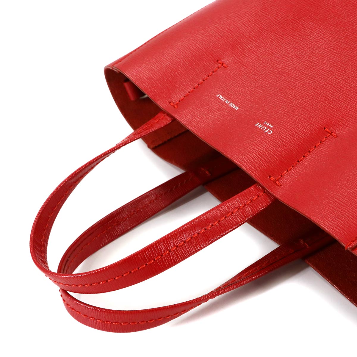 Small Vertical Cabas Tote Shoulder Bag Leather Red 176183