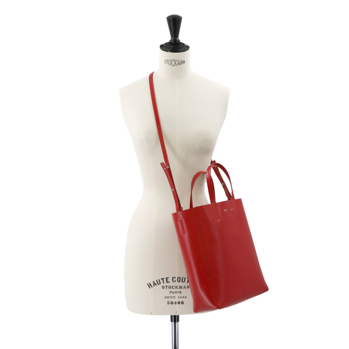 Small Vertical Cabas Tote Shoulder Bag Leather Red 176183