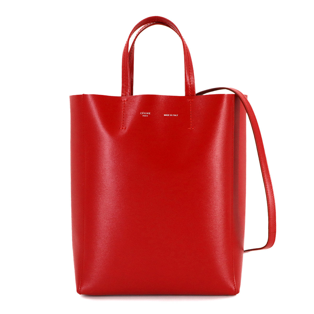 Small Vertical Cabas Tote Shoulder Bag Leather Red 176183