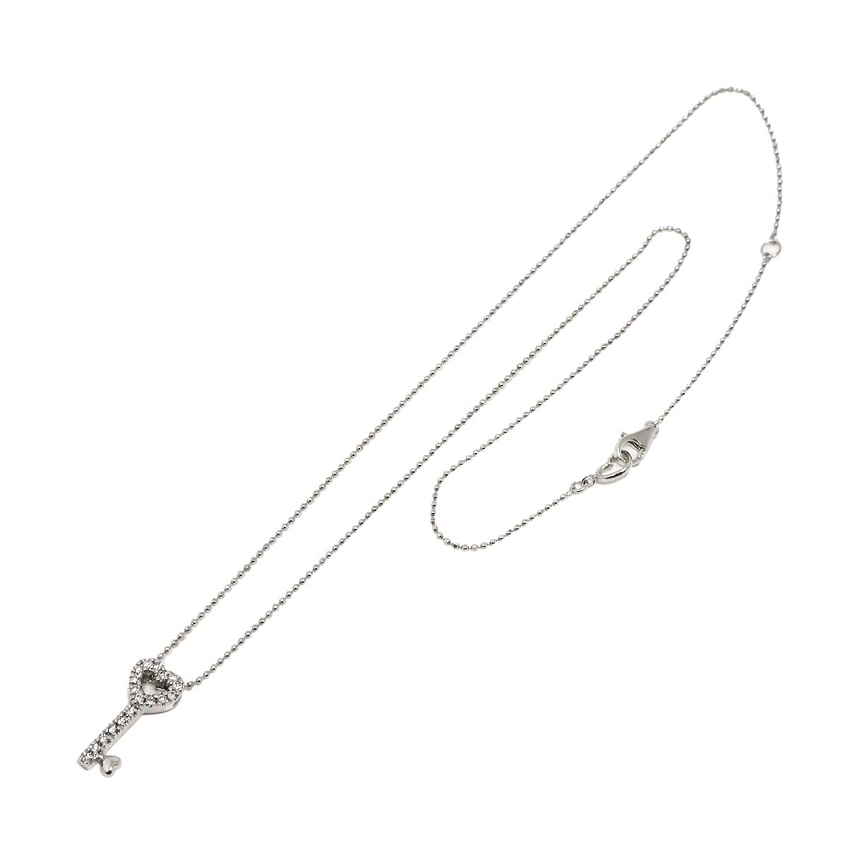 Heart Key Motif Diamond 0.18ct Necklace 18K WG 750