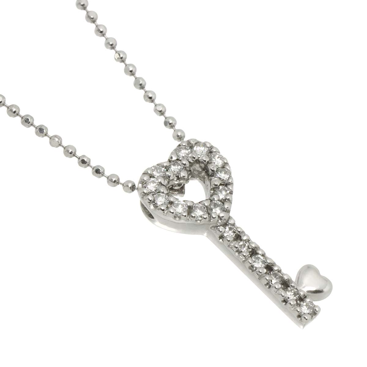 Heart Key Motif Diamond 0.18ct Necklace 18K WG 750
