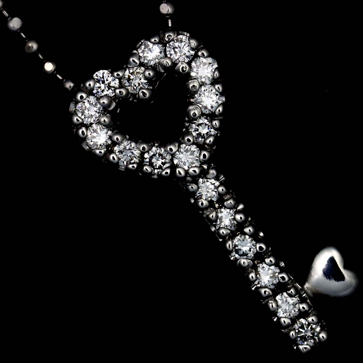 Heart Key Motif Diamond 0.18ct Necklace 18K WG 750