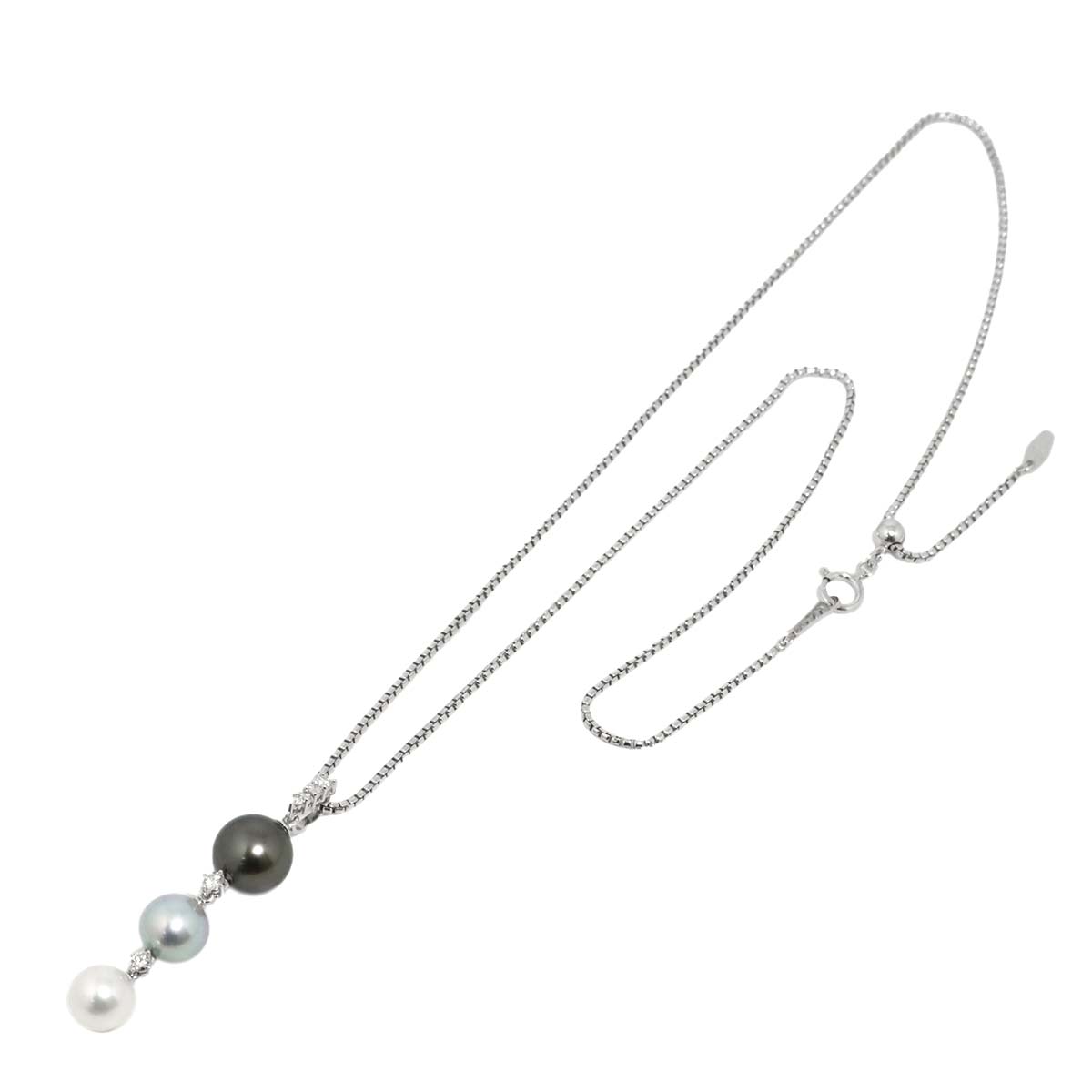 Black Akoya Pearl 9.3-7.3mm Diamond 0.15ct Necklace 18K WG 750