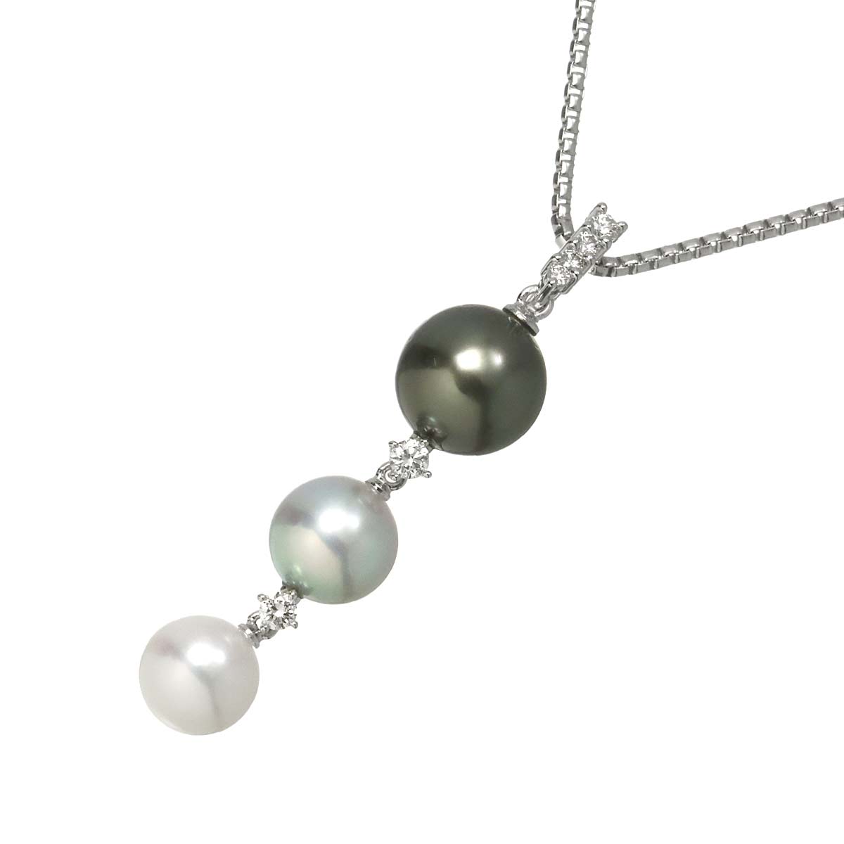 Black Akoya Pearl 9.3-7.3mm Diamond 0.15ct Necklace 18K WG 750