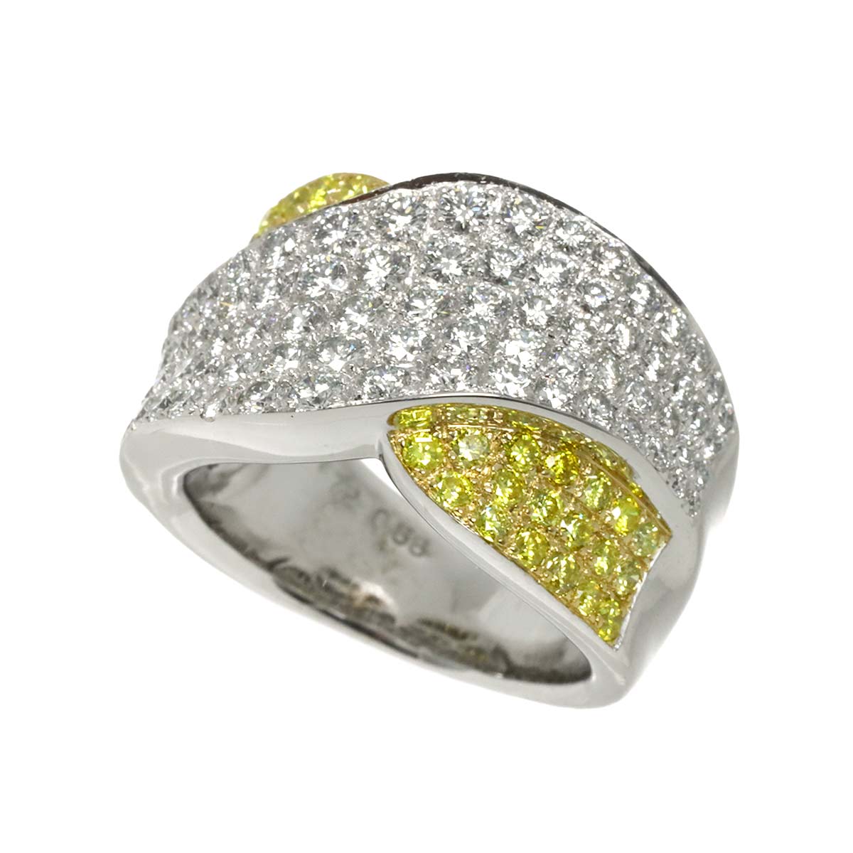 Diamond 1.72ct YellowDiamond 0.68ct Ring K18 WG White Gold size6.75(US)