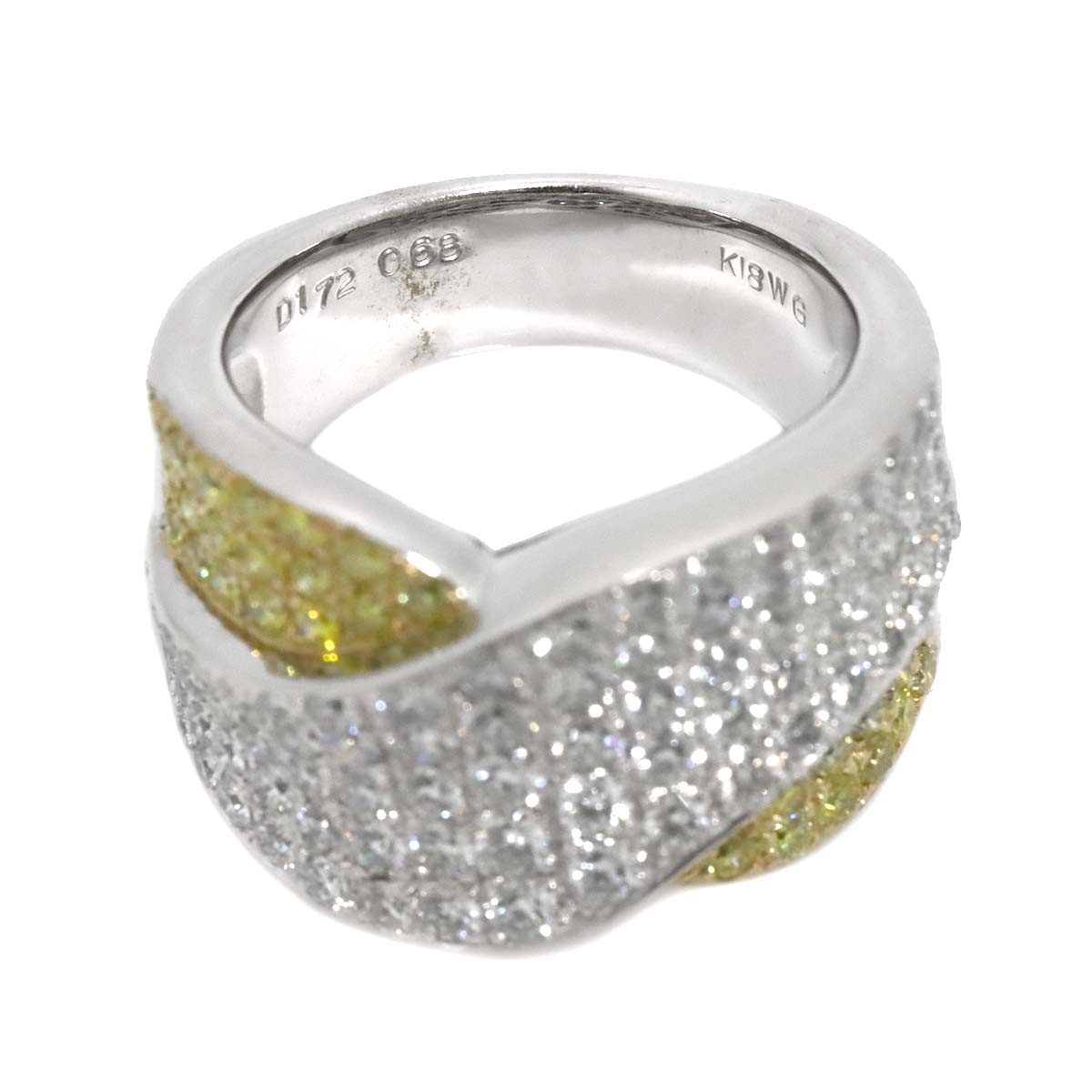 Diamond 1.72ct YellowDiamond 0.68ct Ring K18 WG White Gold size6.75(US)