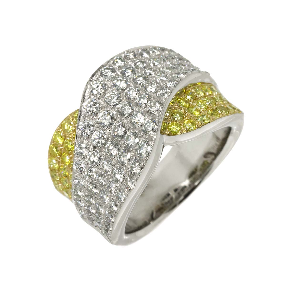Diamond 1.72ct YellowDiamond 0.68ct Ring K18 WG White Gold size6.75(US)