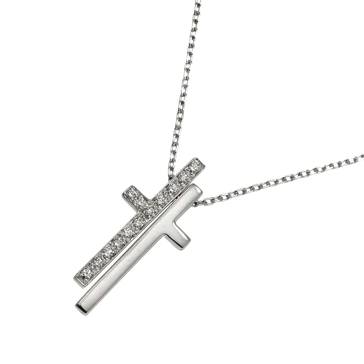 Separate Cross Diamond Necklace 18K White Gold 750