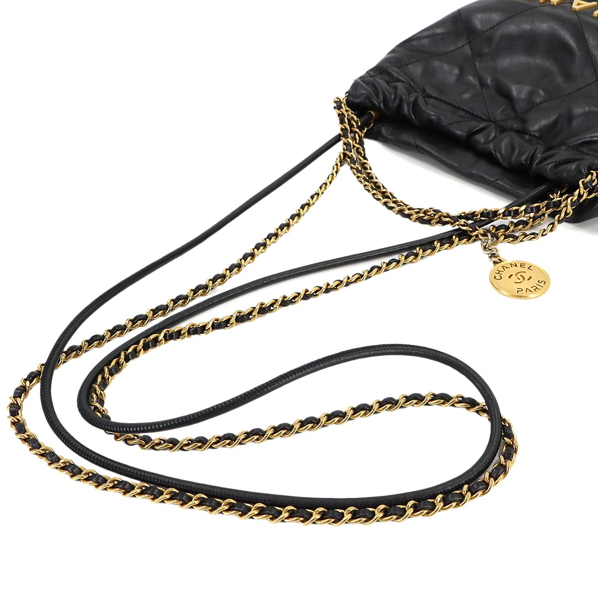 CHANEL 22 Mini Chain Hand Shoulder Bag Leather Black AS3980 Purse