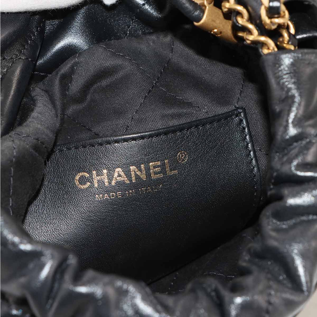CHANEL 22 Mini Chain Hand Shoulder Bag Leather Black AS3980 Purse