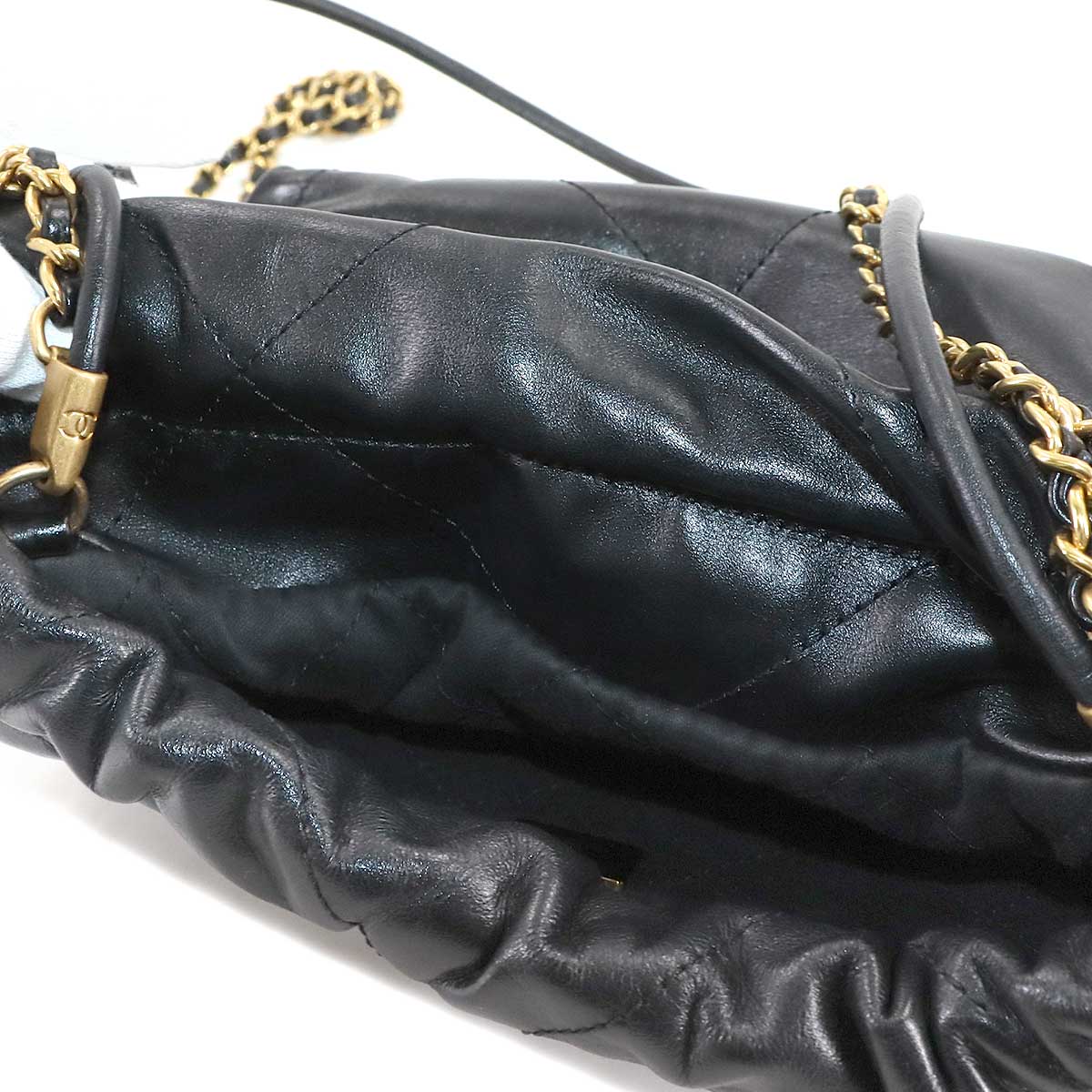CHANEL 22 Mini Chain Hand Shoulder Bag Leather Black AS3980 Purse