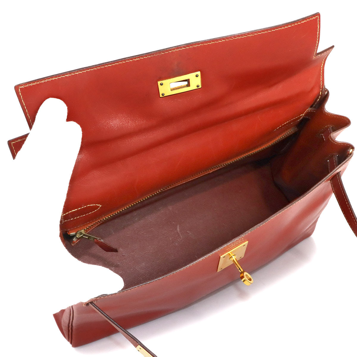 Kelly 32 Box Calf Brick Hand Shoulder Bag Purse